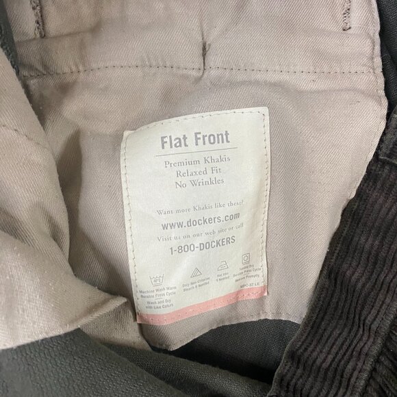 Dockers Premium Khakis Corduroy Flat Front Pants Olive Green/Brown Size 35 x 31 - Picture 4 of 9